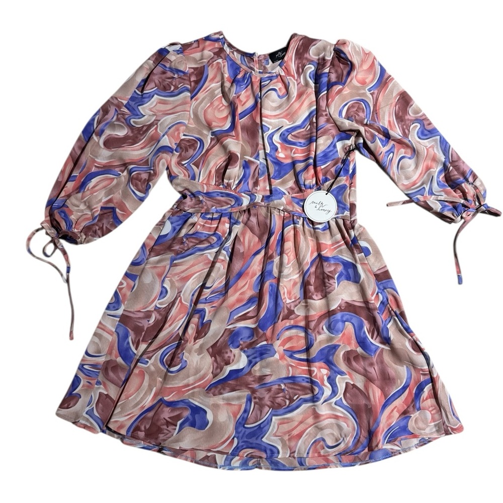 NWT Milk & Honey Worthwhile Time Dress Mocha Swirl 70s Satin Dress Large